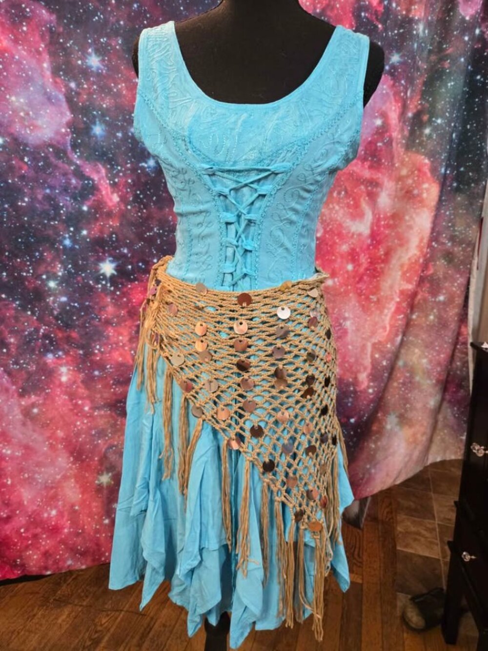 Aqua Turquoise Fairy Mermaid Festival Boho Renaissance 90s Y2K Dress